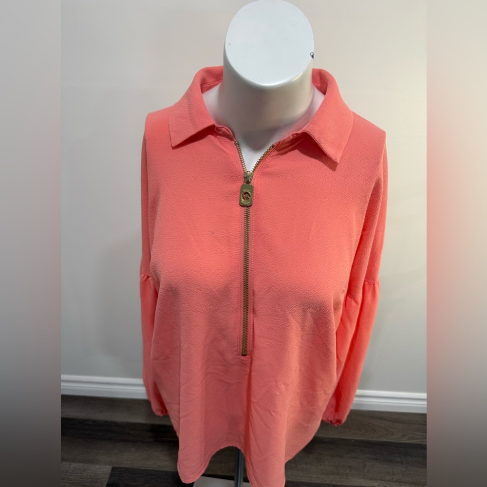 Michael Kors Coral Zip-Up Blouse -S